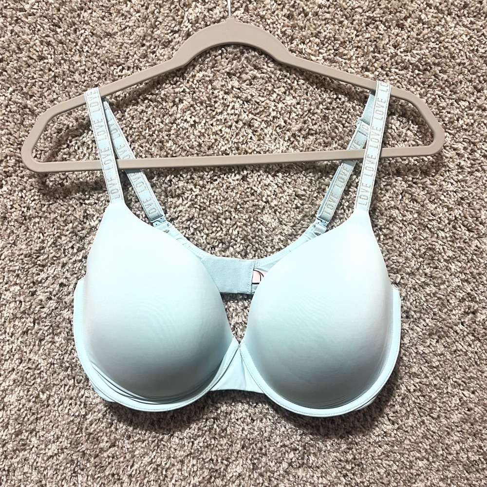 Victoria's Secret Bra Women's 38DD Light Blue T-Shirt Push-Up Full Coverage